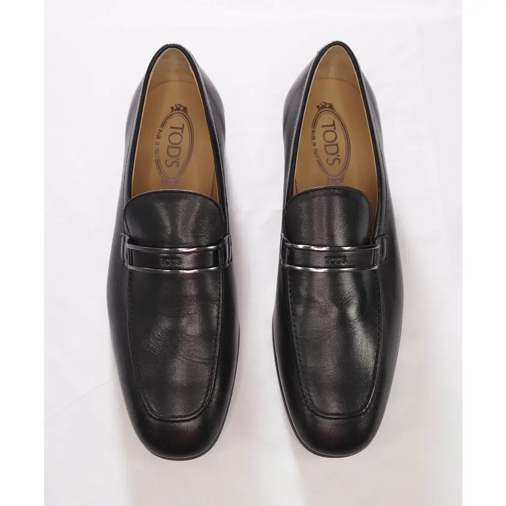 $975 TOD'S - Black Leather Logo Loafers - US 10 (9UK)